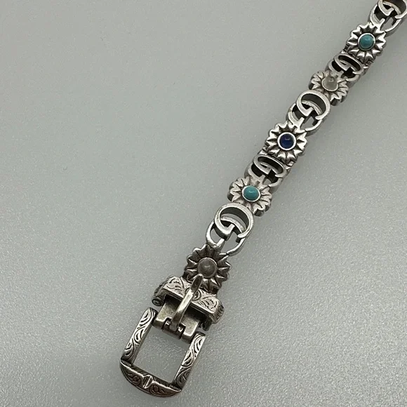 Gucci Silver Bracelet with Blue and Green Gems - Picture 6 of 10